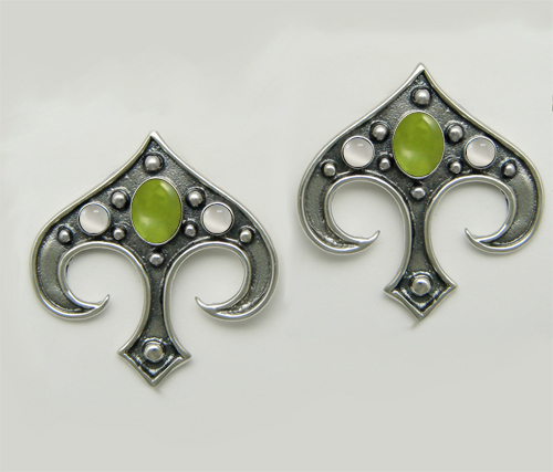 Sterling Silver Gothic Inspired Drop Dangle Earrings With Peridot And White Moonstone